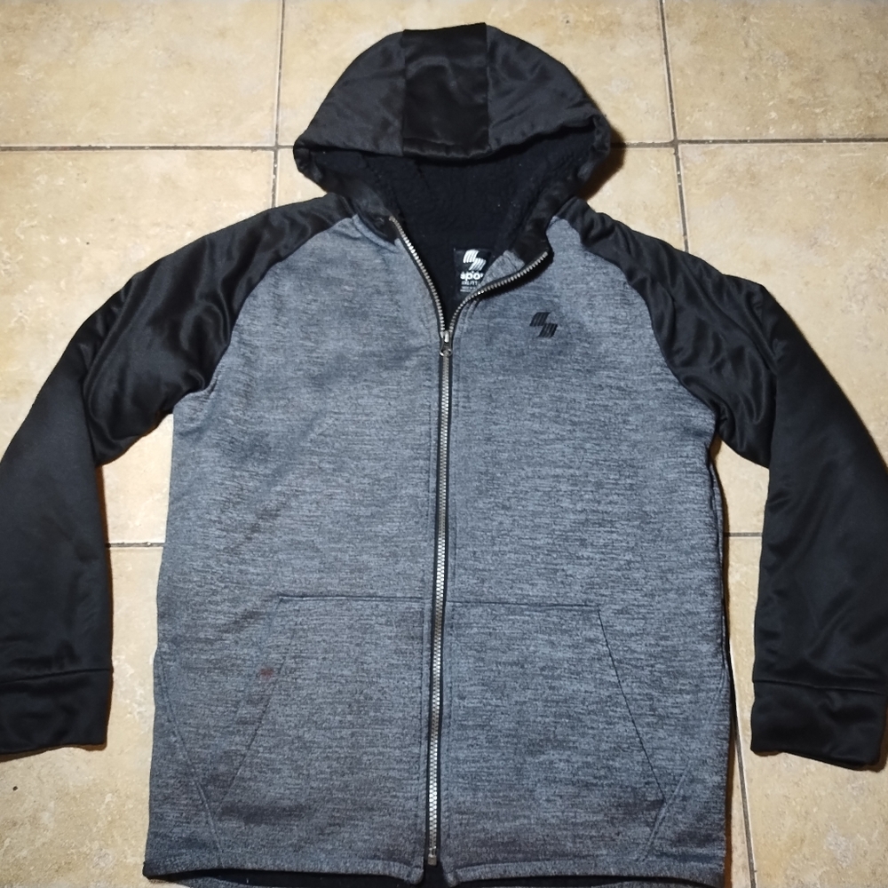 Place Sport Youth Black & Grey Fleece Lined Zip UP Hoody XXL(16) *Flaws*